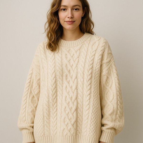 China Oversized Cream Cable Knit Sweater Factory