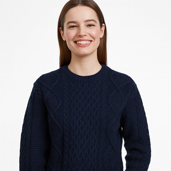 China Women Navy Cable Knit Sweater Manufacturer