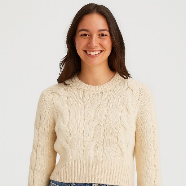 OEM Lady Cable Knit Crewneck Sweater Supplier