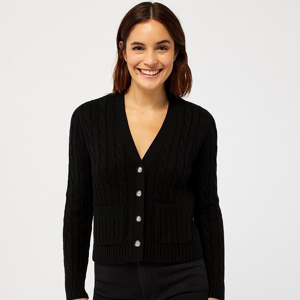 Top Women Black Cable Knit Cardigan Manufacturer