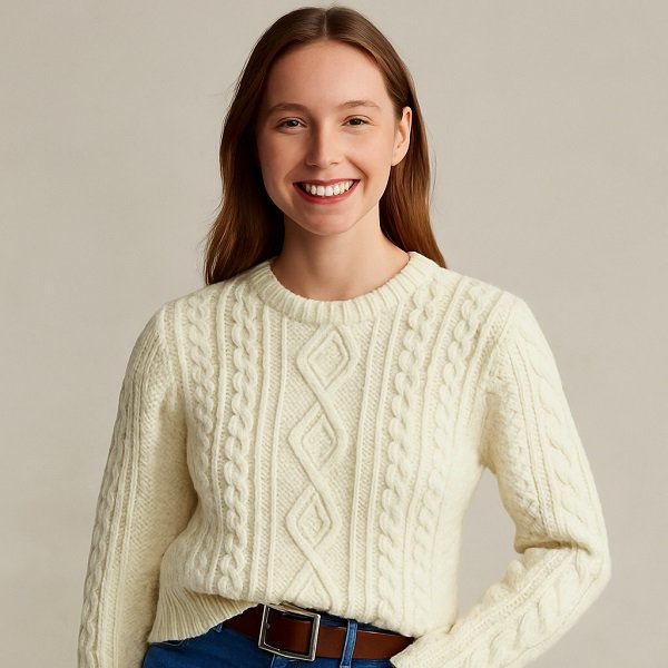 Wholesale Women Cream Colored Cable Knit Sweater Manufacturer