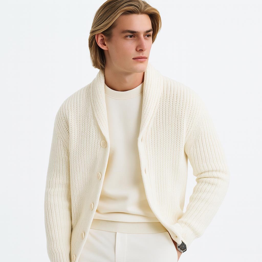 white cardigan AgencyTrader