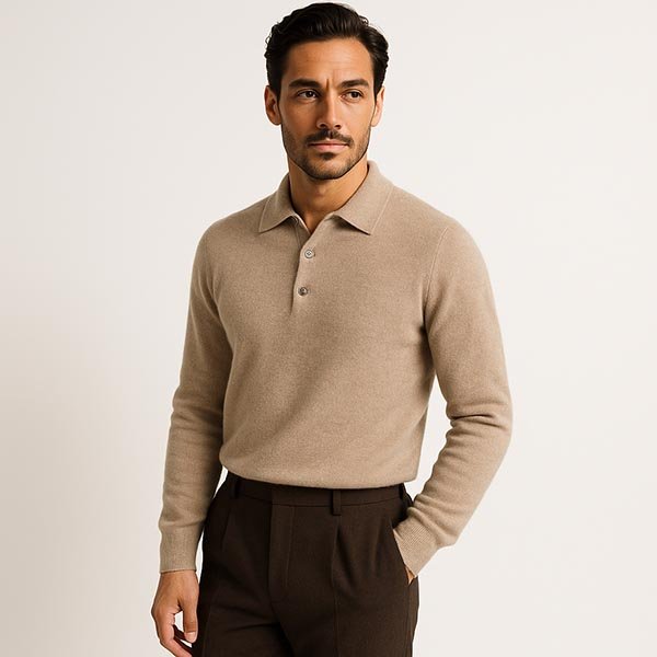 long sleeve cashmere polo shirt